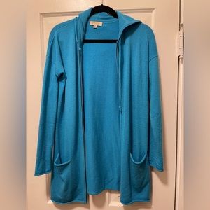 Kinross aqua blue 100% cashmere zip-up hooded sweater in size Medium